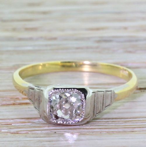 fig 1. Art Deco 0.70 Carat Old Cushion Cut Diamond Engagement Ring, circa 1925