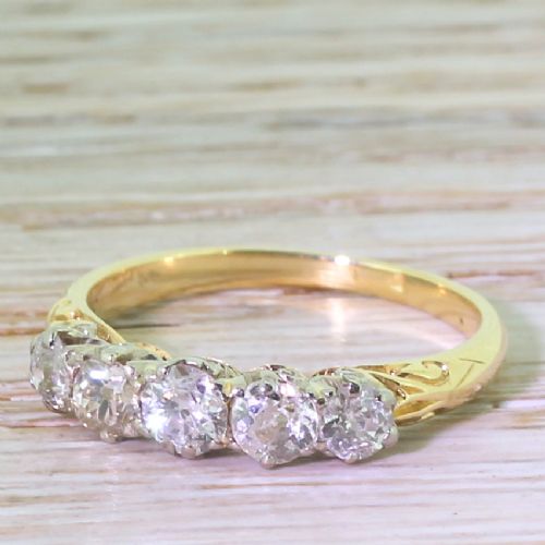 Victorian 1.00 Carat Old Cut Diamond Five Stone Ring, Circa 1890
