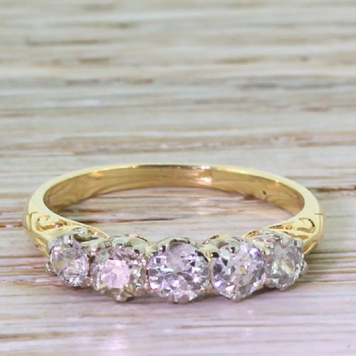 fig 1. Victorian 1.00 Carat Old Cut Diamond Five Stone Ring, circa 1890