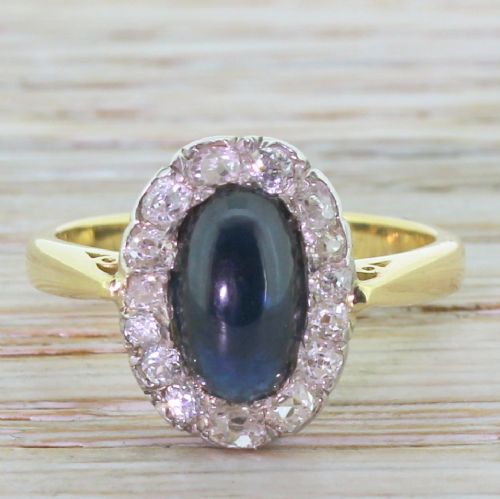 fig 1. Victorian Cabochon Sapphire & Old Cut Diamond Cluster Ring, circa 1880