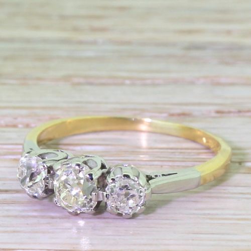 Victorian 1.30 Carat Old Cut Diamond Trilogy Ring, Circa 1900
