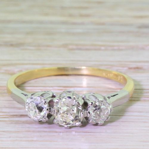 fig 1. Victorian 1.30 Carat Old Cut Diamond Trilogy Ring, circa 1900