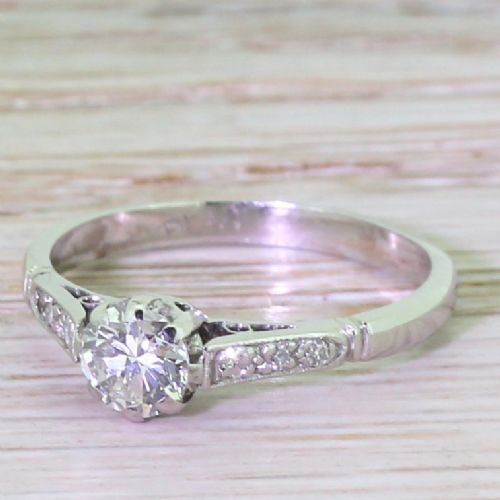 Mid Century 0.40 Carat Round Brilliant Cut Diamond Engagement Ring, Circa 1950
