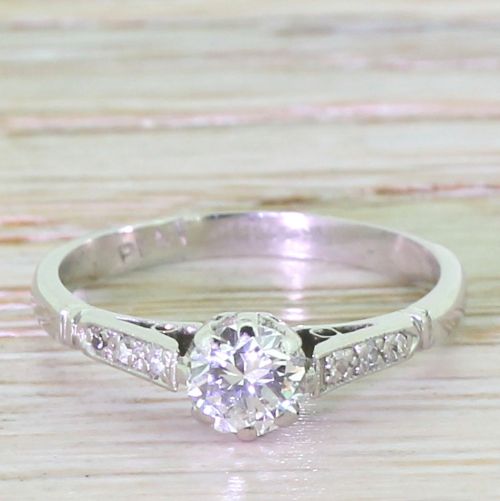 fig 1. Mid Century 0.40 Carat Round Brilliant Cut Diamond Engagement Ring, circa 1950
