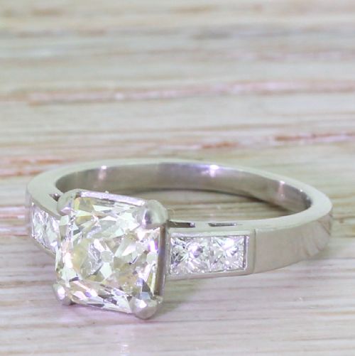 1.69 Carat Square Old Cut Diamond Engagement Ring, Platinum
