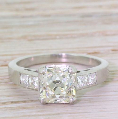 fig 1. 1.69 Carat Square Old Cut Diamond Engagement Ring, Platinum