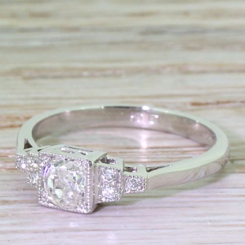 0.50 Carat Old European Cut Diamond Engagement Ring, Platinum
