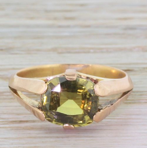 fig 1. Victorian 3.47 Carat Green Sapphire Gypsy Style Ring, circa 1900