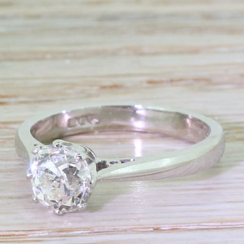 1.27 Carat Old Cushion Cut Diamond Engagement Ring, Platinum
