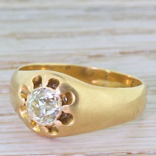 Victorian 0.77 Carat Old Cut Diamond Gypsy Style Ring, Circa 1870
