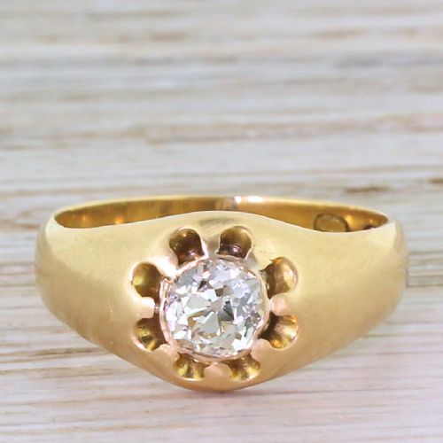 fig 1. Victorian 0.77 Carat Old Cut Diamond Gypsy Style Ring, circa 1870
