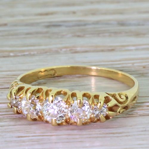Victorian 0.65 Carat Old Cut Diamond Five Stone Ring, Circa 1900
