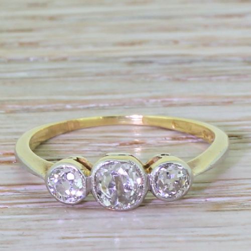 fig 1. Art Deco 1.00 Carat Old Cut Diamond Trilogy Ring, circa 1915