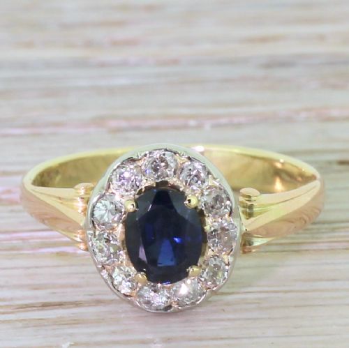 fig 1. Art Deco 0.65 Carat Sapphire & Old Cut Diamond Cluster Ring, circa 1935
