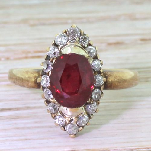 fig 1. Victorian 1.51 Carat Ruby & Old Cut Diamond Navette Ring, circa 1890