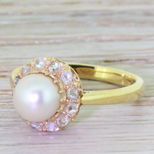 Victorian Pearl & Rose Cut Diamond Cluster Ring, Circa 1860
