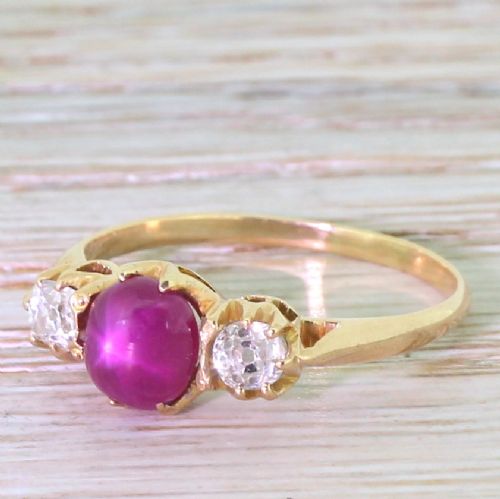 Victorian Star Ruby & Old Cut Diamond Trilogy Ring, Circa 1900
