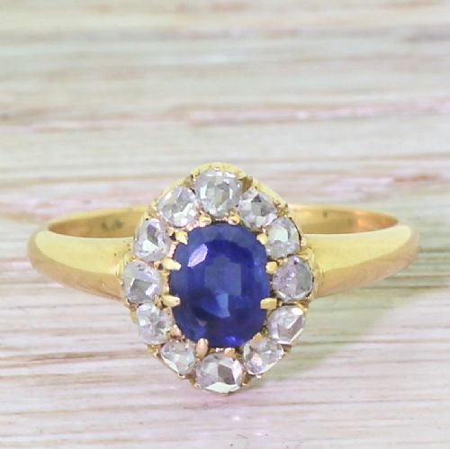fig 1. Victorian 0.70 Carat Sapphire & Rose Cut Diamond Cluster Ring, circa 1880
