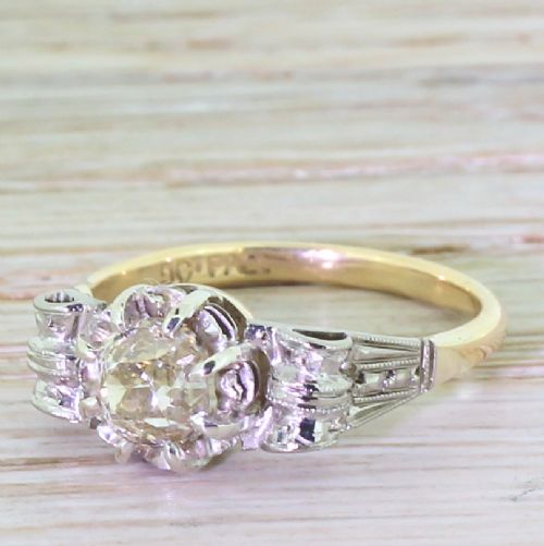 Retro 1.00 Carat Old Cut Diamond Engagement Ring, Circa 1945
