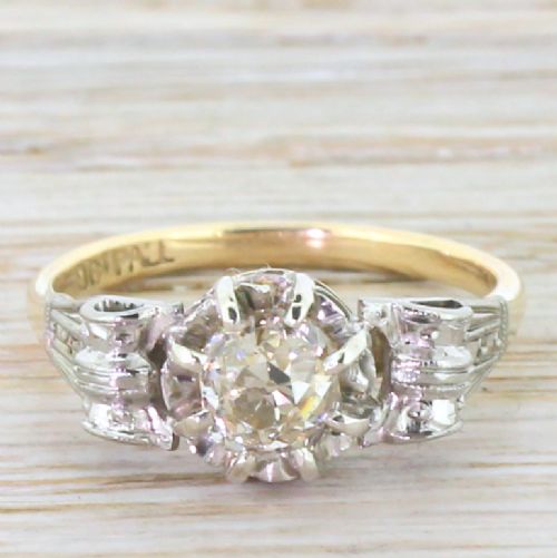 fig 1. Retro 1.00 Carat Old Cut Diamond Engagement Ring, circa 1945