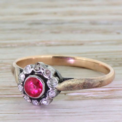 Victorian Ruby & Old Cut Diamond Target Cluster Ring, Circa 1880
