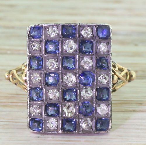 fig 1. Edwardian Sapphire & Diamond Checkerboard Plaque Ring, circa 1905