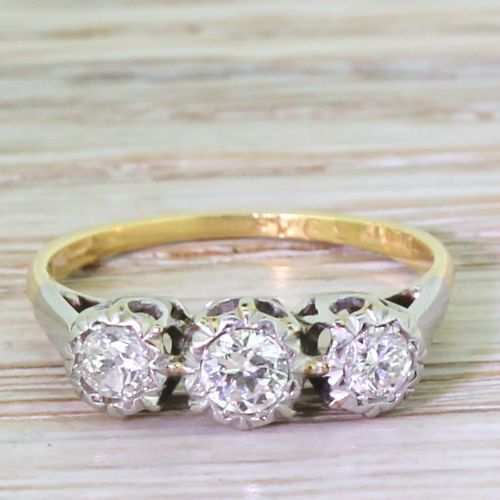 fig 1. Art Deco 0.35 Carat Old European Cut Diamond Trilogy Ring, circa 1935
