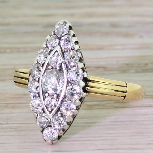 Victorian 1.27 Carat Old Cut Diamond Navette Ring, Circa 1900
