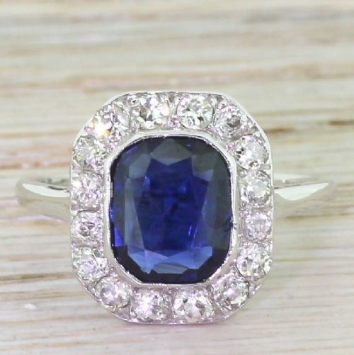 fig 1. Art Deco 2.50 Carat Sapphire & Old Cut Diamond Ring, Austrian, circa 1930
