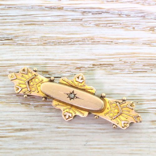 Edwardian 9k Yellow Gold Mourning Brooch, Dated 1902
