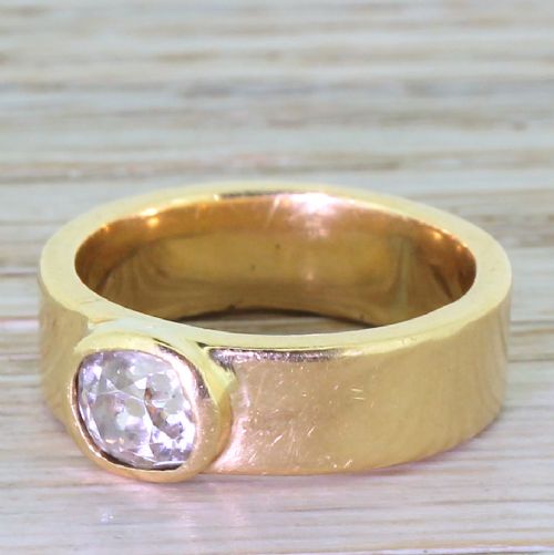 1.00 Carat Old Cushion Cut Diamond Solitaire Ring, 18k Gold

