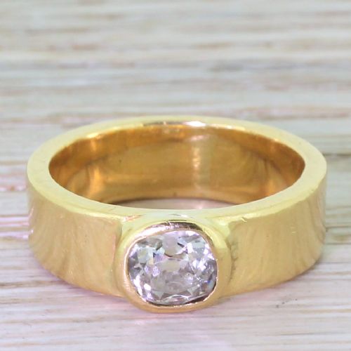 fig 1. 1.00 Carat Old Cushion Cut Diamond Solitaire Ring, 18k Gold