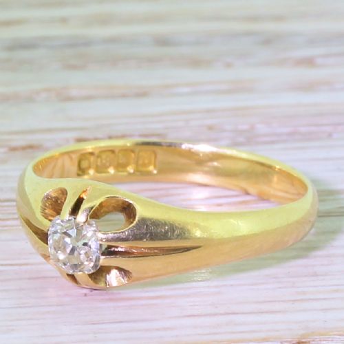 Early 20th Century 0.35 Carat Old Cut Diamond Gypsy Style Ring, Dated 1917
