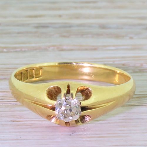 fig 1. Early 20th Century 0.35 Carat Old Cut Diamond Gypsy Style Ring, dated 1917