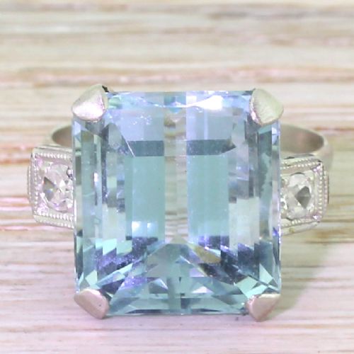 fig 1. Retro 12.20 Carat Aquamarine Cocktail Ring, circa 1945