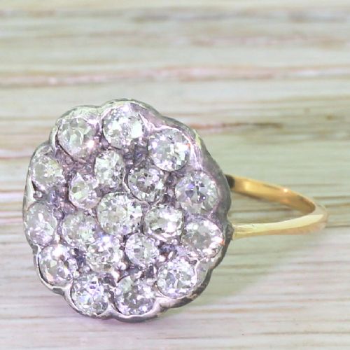 Victorian 1.96 Carat Old Cut Diamond Round Cluster Ring, Circa 1870
