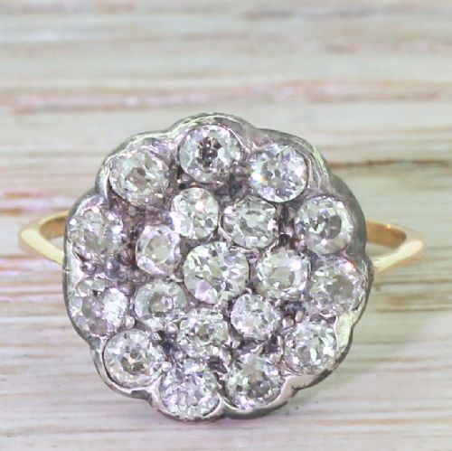 fig 1. Victorian 1.96 Carat Old Cut Diamond Round Cluster Ring, circa 1870