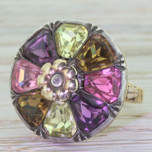 Early Victorian Multi Colour Glass Flower Ring, Circa 1850
