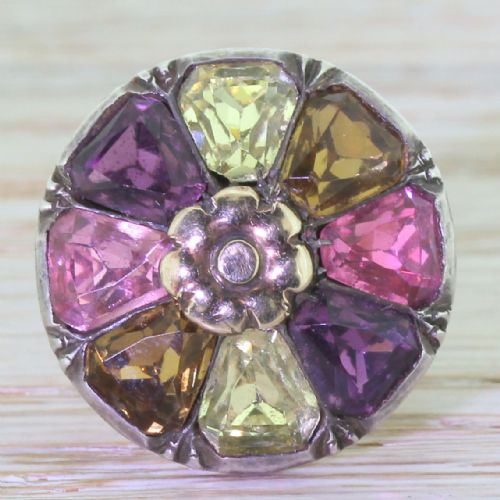 fig 1. Early Victorian Multi Colour Glass Flower Ring, circa 1850
