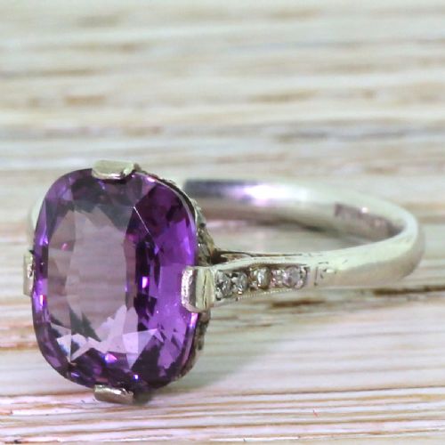 Art Deco 4.28 Carat Natural Purple Sapphire Ring, Circa 1920
