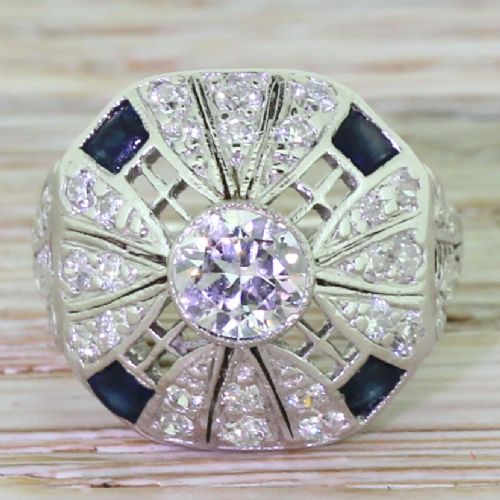 fig 1. Art Deco 0.99 Carat Old European Cut Diamond & Sapphire Ring, circa 1940