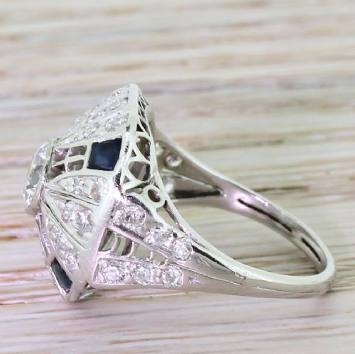 fig 2. Art Deco 0.99 Carat Old European Cut Diamond & Sapphire Ring, circa 1940