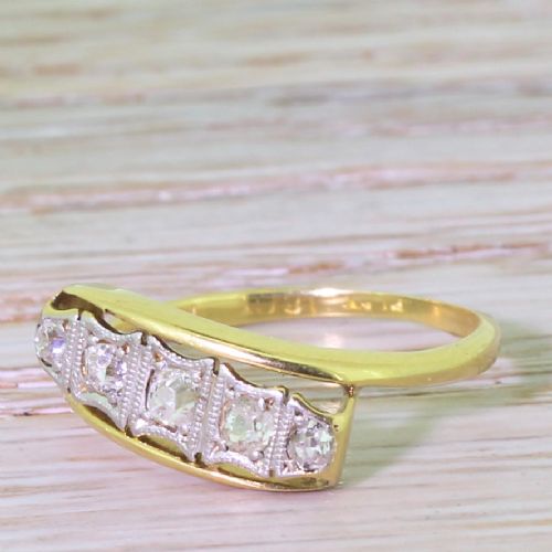 Art Deco 0.40 Carat Old Cut Diamond Five Stone Crossover Ring, Circa 1915
