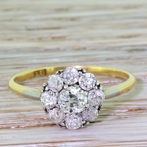 fig 1. Art Deco 0.89 Carat Old Cut Diamond Daisy Cluster Ring, circa 1925