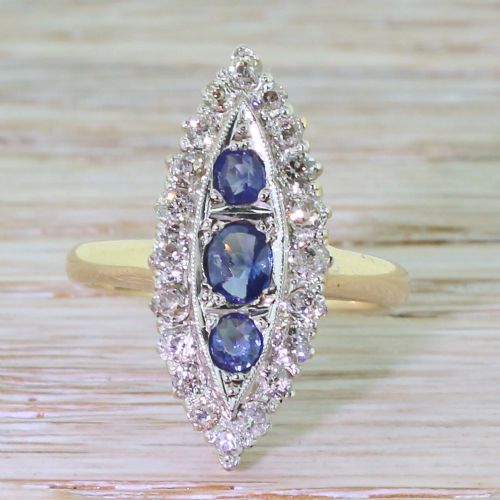fig 1. Art Deco Sapphire & Old Cut Diamond Navette Ring, circa 1930