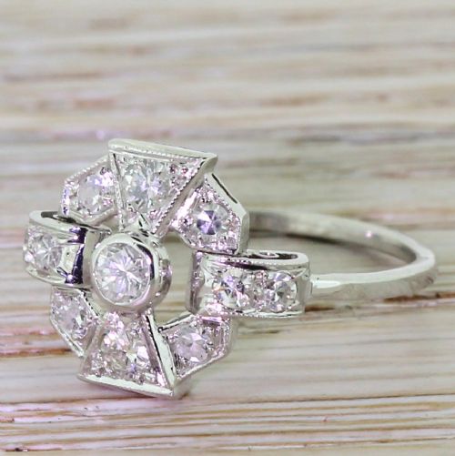 Art Deco 0.41 Carat Diamond Cluster Ring, Circa 1940
