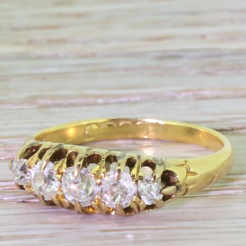 Victorian 0.80 Carat Old Cut Diamond Five Stone Ring, Circa 1880

