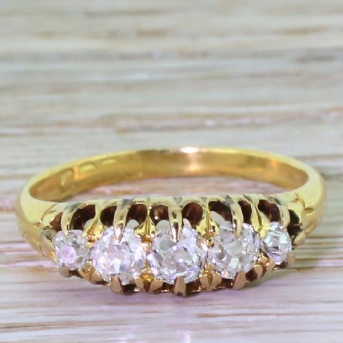 fig 1. Victorian 0.80 Carat Old Cut Diamond Five Stone Ring, circa 1880