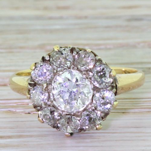 fig 1. Art Deco 1.76 Carat Old Cut Diamond Target Cluster Ring, circa 1920