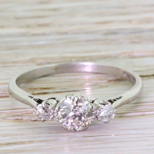 fig 1. Art Deco 0.90 Carat Old Cut Diamond Trilogy Ring, circa 1925